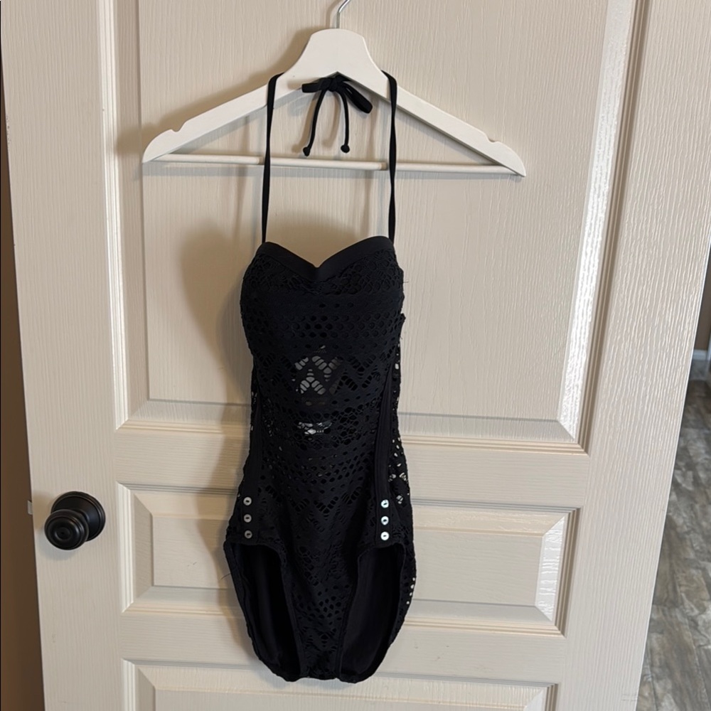 Robin Piccone Black One Piece Swimsuit with Sweetheart Neckline